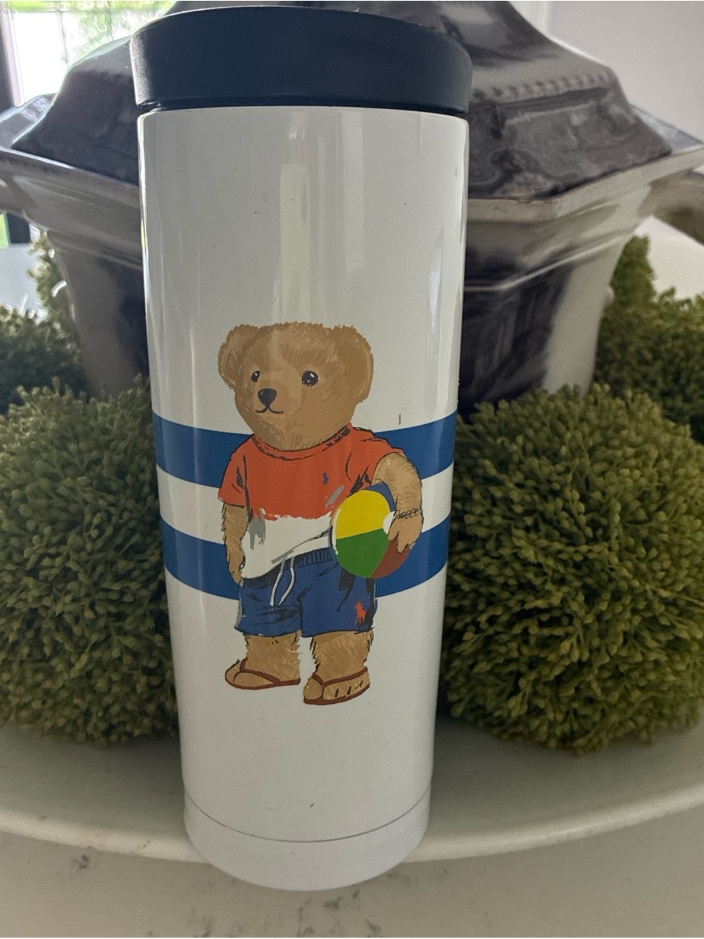 Polo Ralph Lauren Bear Tumbler/Travel Mug White Stainless Steel Pre Owned (0100)